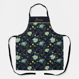 Delantal Elegante floral azul y dorado medianoche personali