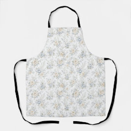 Delantal Elegante Floral Azul y Marfil