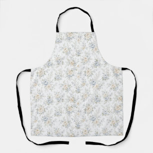Delantal Elegante Floral Azul y Marfil