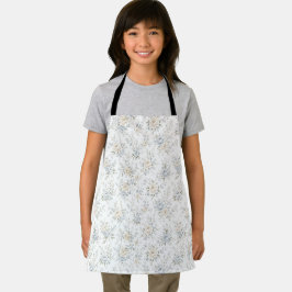 Delantal Elegante Floral Azul y Marfil