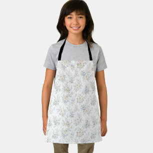Delantal Elegante Floral Azul y Marfil