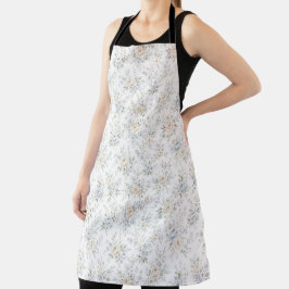 Delantal Elegante Floral Azul y Marfil