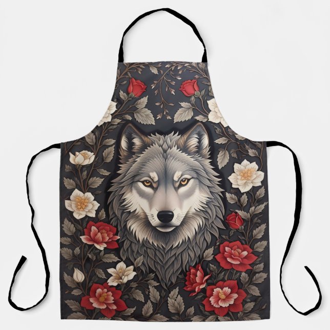 Delantal Elegante Floral de Lobo Gris (Anverso)