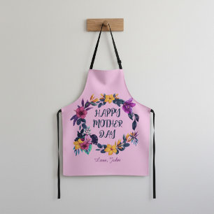 Delantal Elegante Floral Día de la Madre Nombre Personaliza