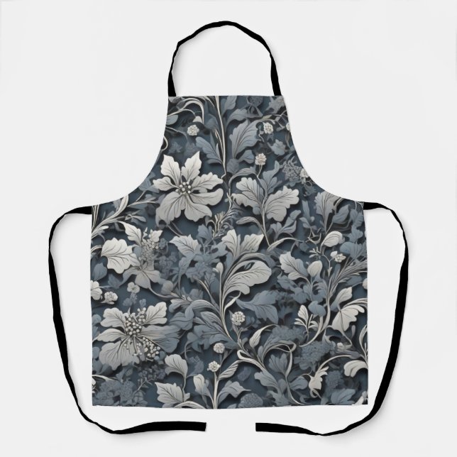 Delantal Elegante floral gris blanco plateado (Anverso)