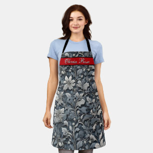 Delantal Elegante floral gris blanco plateado azul polvorie