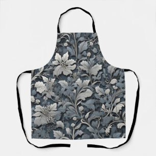 Delantal Elegante floral gris plateado blanco con tonos som
