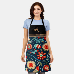 Delantal Elegante Floral Personalizada Nombre Inicial Apron