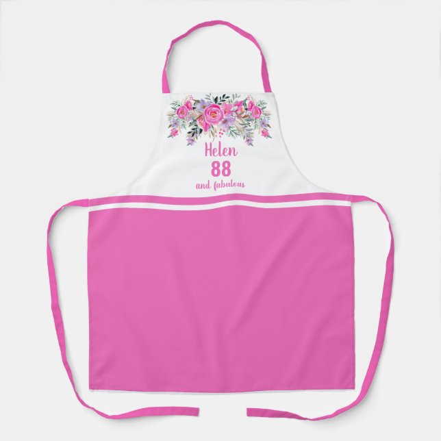 Delantal Elegante floral rosa para 88 cumpleaños (Anverso)