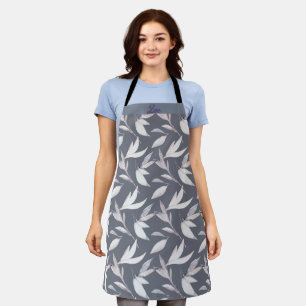 Delantal Elegante Gris Leafy Moderno Botánico