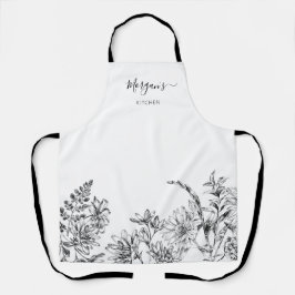 Delantal Elegante guión Apron de vino floral blanco negro