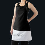 Delantal Elegante guión de cocina en monograma blanco negro<br><div class="desc">Moderna y elegante escritura Black White Girly Monograma Kitchen Apron. Personalice este modelo de escritura de moda para tipografía monograma con su nombre de monograma. Un regalo perfecto para ella. Un regalo perfecto para ella.</div>