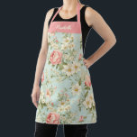 Delantal Elegante guión de floral botánica<br><div class="desc">Un delantal floral azul claro y rosa bonito. Personalízalo con tu nombre. Diseñado para ti por Blackberry Boulevard.</div>