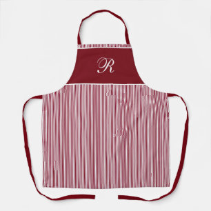Delantal Elegante guion monograma franja roja burgundy