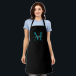 Delantal Elegante guión negro Verde azulado monograma girat<br><div class="desc">Monograma Verde azulado simple negro elegante guión femenino Apron</div>