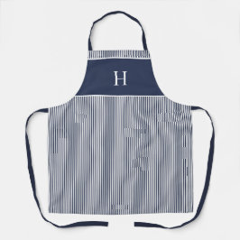 Delantal Elegante guion raya azul marino monograma