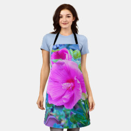 Delantal Elegante Hibiscus rosa con oliage azul ondulado