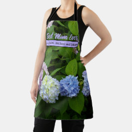 Delantal Elegante hortensias florales azul violeta