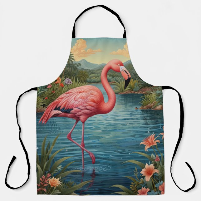 Delantal Elegante laguna tropical flamingo rosa (Anverso)
