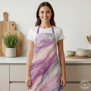 Delantal Elegante Lavanda Púrpura Mármol Ágata Rosa Dorado