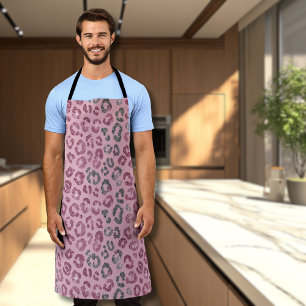 Delantal Elegante Leopardo de Purpurina Rosa y Plateado sob
