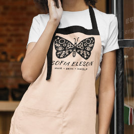 Delantal Elegante logotipo de mariposa negra Empleado rosa