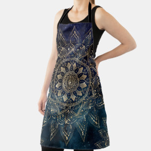 Delantal Elegante Mandala de Oro Galaxia Azul