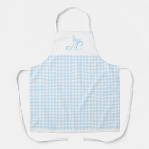 Delantal Elegante mariposa azul claro Monograma Gingham