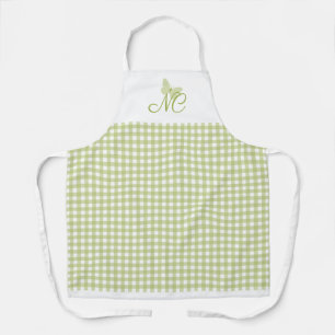 Delantal Elegante mariposa Monograma Green Gingham Checks
