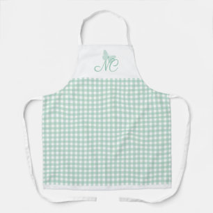 Delantal Elegante mariposa Monograma Mint Gingham Checks
