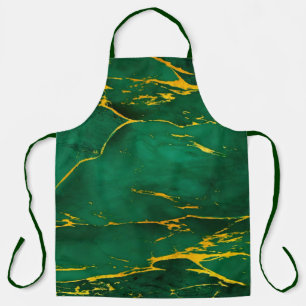 Delantal Elegante Mármol verde esmeralda y oro