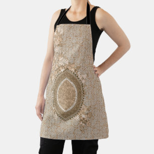 Delantal Elegante medallón floral beige