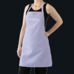 Delantal Elegante Misty Lilac Nombre Personalizado -<br><div class="desc">Cocine, hornee o cree con estilo con este delantal de impresión de lila niebla, con un diseño minimalista de moda y tu nombre personalizado (como Aurora) en una fuente elegante. Diseñado tanto para comodidad como para moda, este delantal hace una hermosa declaración en cualquier cocina o espacio creativo. Ideal para...</div>