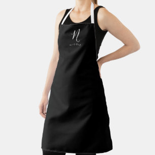 Delantal Elegante Monograma Apron blanco y negro