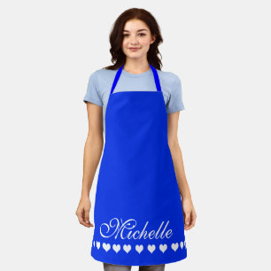 Delantal Elegante Monograma Corazones Blancos Azul Real