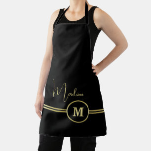 Delantal Elegante Monograma de Firma en Oro sobre Negro