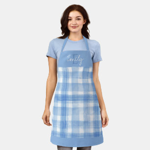 Delantal Elegante Monograma de Navidad Cuadrada Azul Blanco
