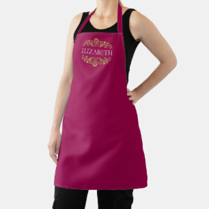 Delantal Elegante Monograma Día de San Valentín Rosa Apron