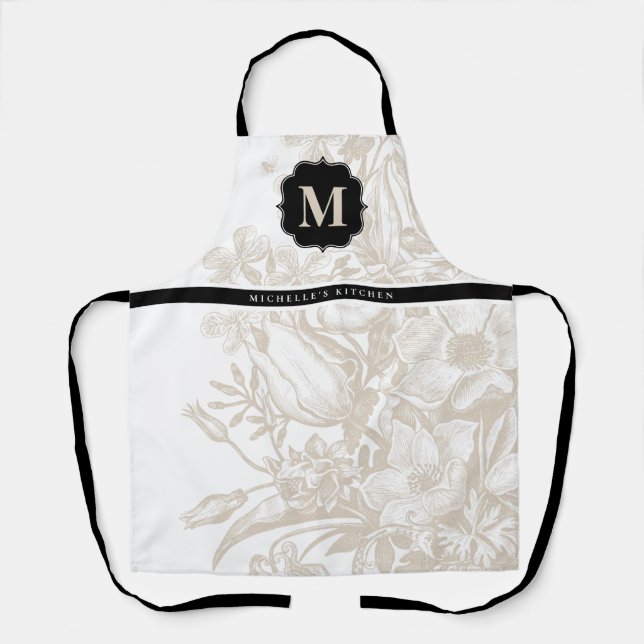 Delantal Elegante Monograma floral de granja francesa (Anverso)