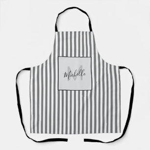 Delantal Elegante Monograma Gris a Rayas