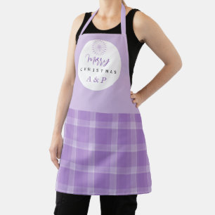 Delantal Elegante Monograma Lilac Tartan Moderno