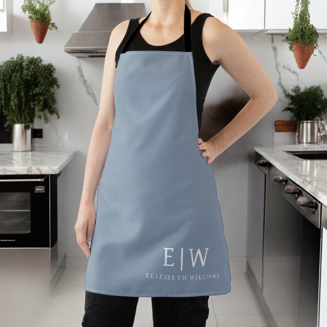 Delantal Elegante Monograma moderno Minimalista azul turbio (Subido por el creador)