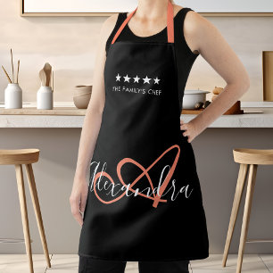Delantal Elegante Monograma Negro Rosa Escritura Mejor Nomb