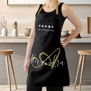 Delantal Elegante Monograma Negro Script Mejor Nombre de Ch