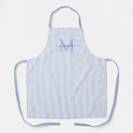 Delantal Elegante Monograma Nombre Franja Azul