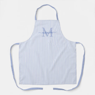 Delantal Elegante Monograma Nombre Franja Azul