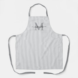 Delantal Elegante Monograma Nombre Franja Gris