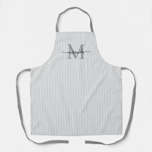 Delantal Elegante Monograma Nombre Franja Gris