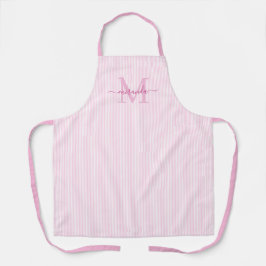 Delantal Elegante Monograma Nombre Raya Rosa