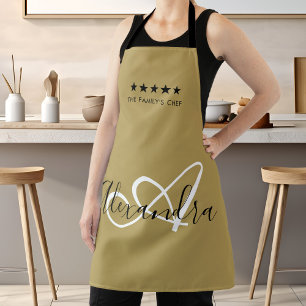 Delantal Elegante Monograma Oro Blanco Letra Mejor Chef Nom